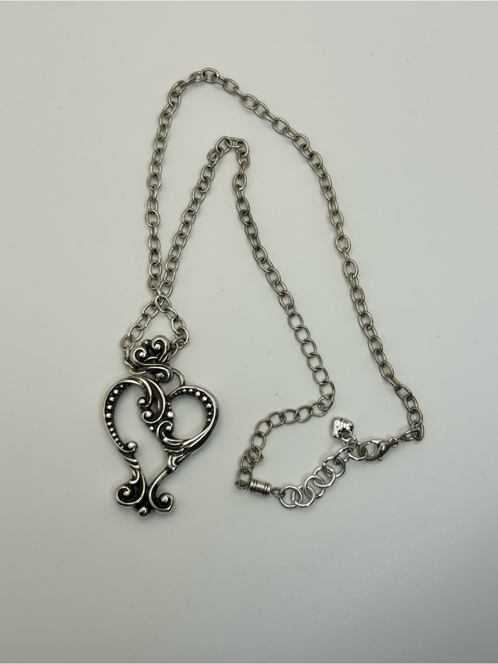 Brighton Open Heart Pendant Necklace Silver Plated Single Oval Link Chain 20" - Picture 6 of 10
